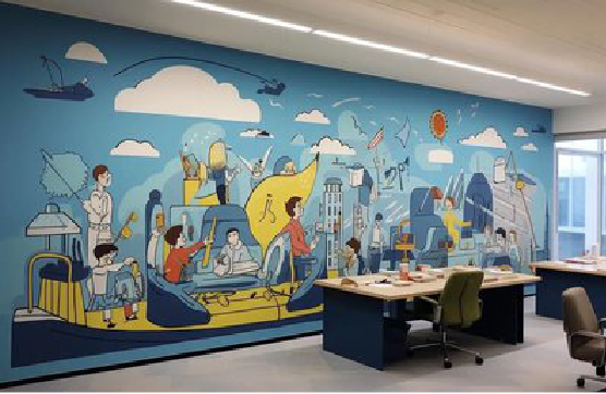 杞县办公室墙绘的特点。